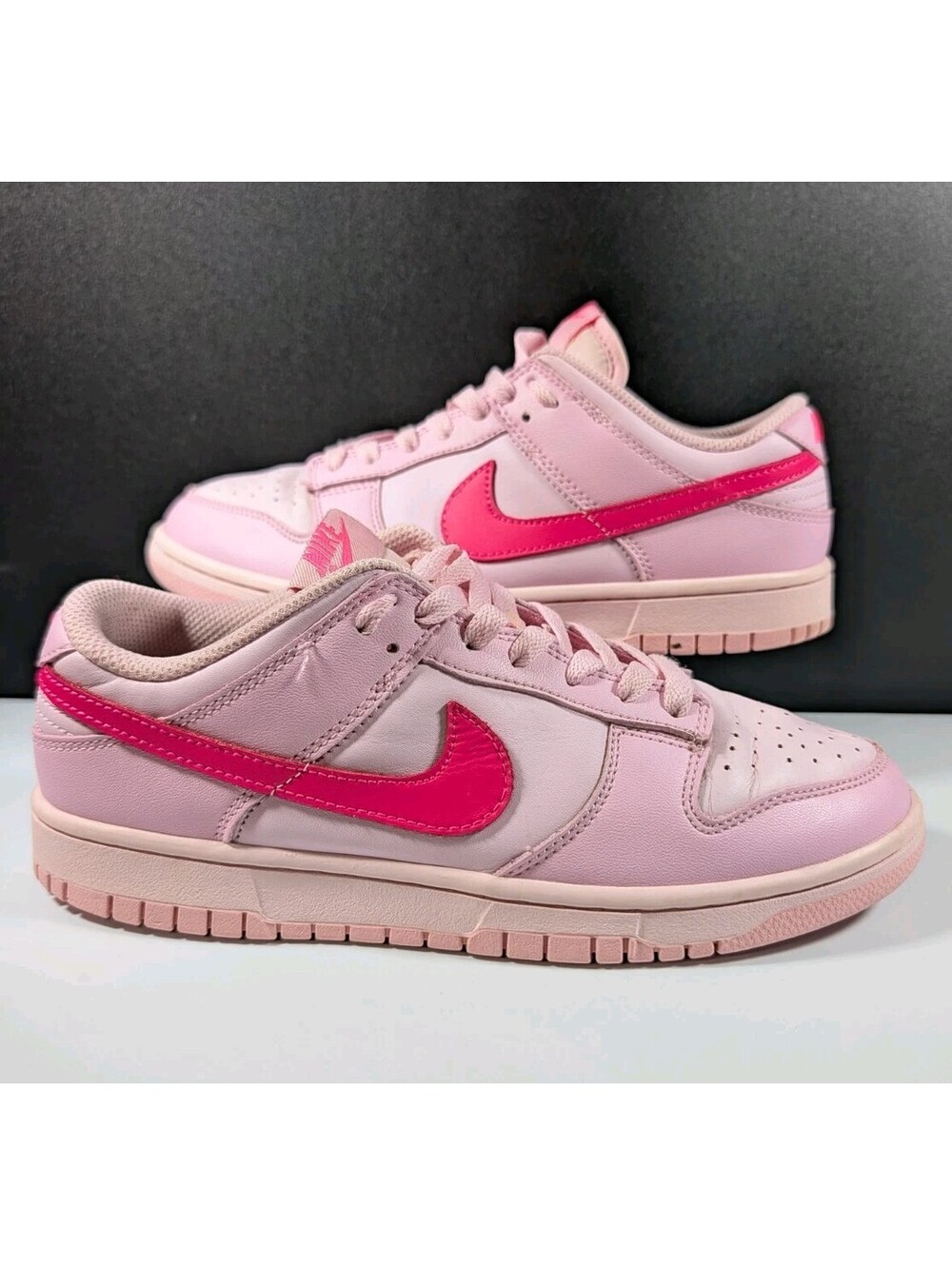Nike Womens 8.5 Pink Dunk Low Triple Pink Leather Sneakers DH9756 600 Streetwear